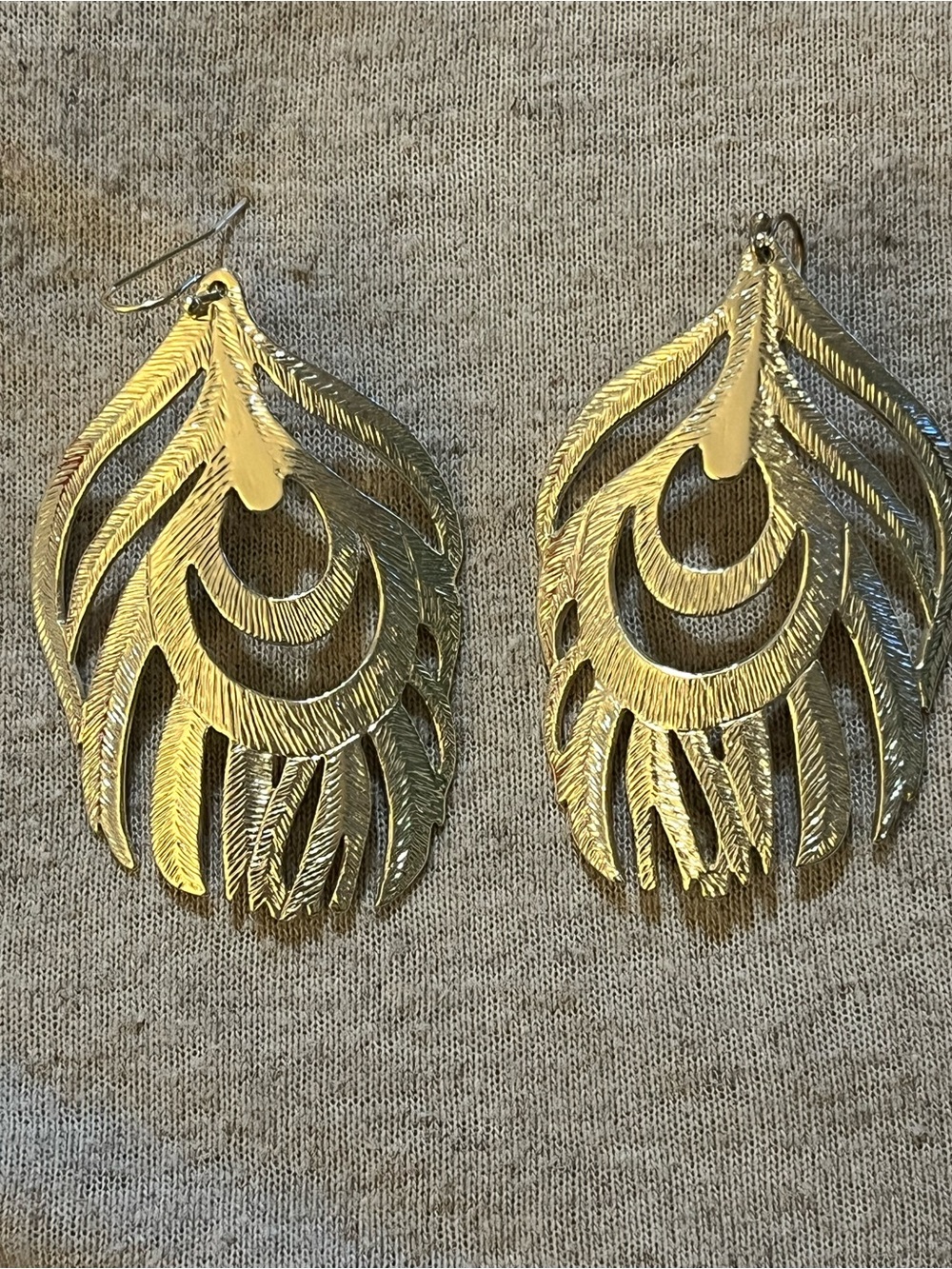 Kendra Scott Karina Vintage Gold Peacock Feather Statement Earrings